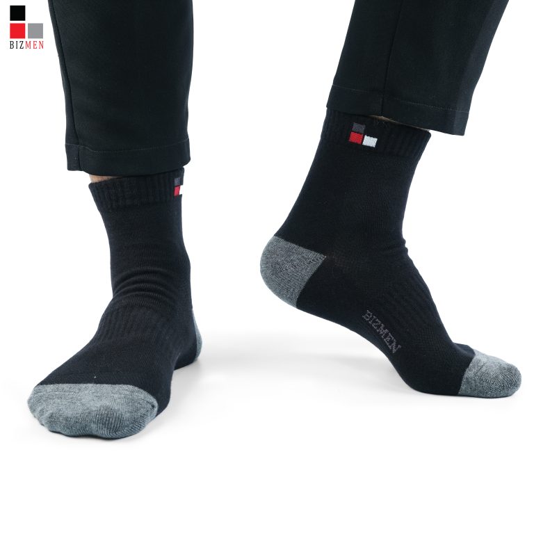 Tất, Vớ Nam Thể Thao Cotton Cổ Trung Kháng Khuẩn Khử Mùi Bizmen - CSP.02 - Đen