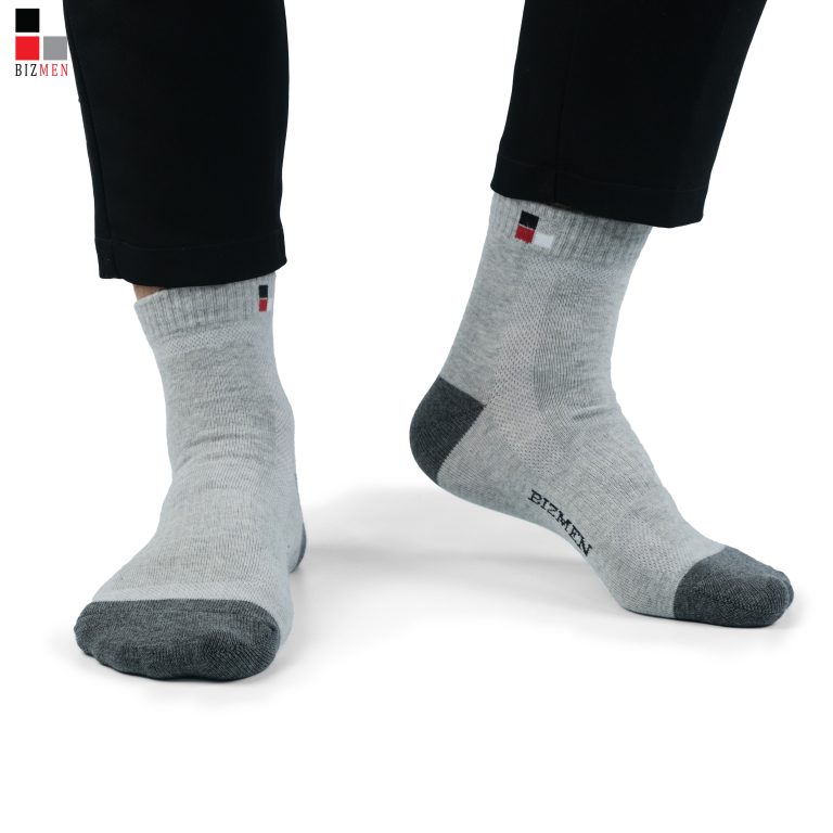 Tất, Vớ Nam Thể Thao Cotton Cổ Trung Kháng Khuẩn Khử Mùi Bizmen - CSP.02 - Xám