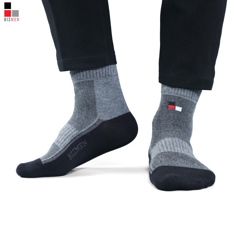Tất Nam, Vớ Nam Thể Thao Cotton Cổ Trung Kháng Khuẩn Khử Mùi Bizmen - CSP.01 - Đen -Ghi